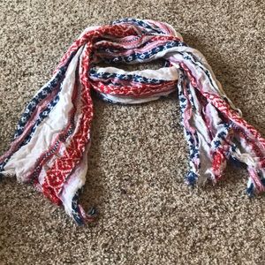 Red, white and blue patterned scarf